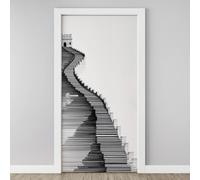 3D China Great Wall Door Sticker, Geometric Stripe Stair Mural, Abstract Architecture Wallpaper Self-Adhesive Removable PVC Door Decal for Bedroom Living Room Home Decor Wall Murals 85x215 cm A5j177