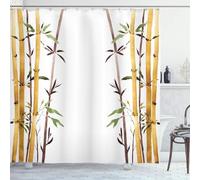 3D Chinese and Asian Style Shower Curtain Mould Proof Resistant Long Shower Curtains 150 x 180 cm Wet Room Waterproof Washable Fabric Bamboo Pattern Bathroom Curtains with 8 Hooks e-1211