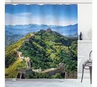 3D Chinese Architecture Shower Curtain, Natural Landscape Bathroom Curtain Polyester Fabric Waterproof Shower Curtains, Shower Curtain Mould Proof with 12 Hooks, 250 x 200 cm 4464-FG