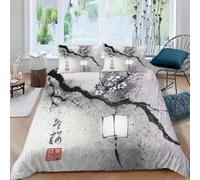 3D Chinese Ink Painting Duvet Cover Chinese Style Bedding Sets Single Bed Set Soft Breathable Microfibre Quilt Cover 155x220 with Zipper Closure and 2 Pillowcases A-5995