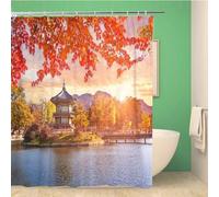 3D Chinese Style Shower Curtain Autumn Landscape Shower Curtains Mould Proof Resistant Waterproof Polyester Fabric Bathroom Curtains 200 x 200 cm Bath Curtain for Wet Rooms F.2375