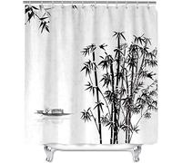 3D Chinese Style Shower Curtain Bamboo Shower Curtains Mould Proof Resistant Waterproof Polyester Fabric Bathroom Curtains 180 x 180 cm Bath Curtain for Wet Rooms A-1095
