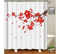 3D Chinese Style Shower Curtain Red Plum Blossoms Shower Curtains Mould Proof Resistant Waterproof Polyester Fabric Bathroom Curtains 180 x 200 cm Bath Curtain for Wet Rooms F.1918