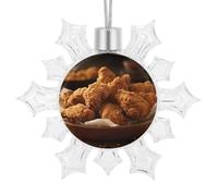 3D Christmas A Plate of Fried Chicken Snowflake Ornaments Hanging Xmas Tree Pendant Shatterproof Plastic Glitter Snowflakes Decoration for Mantle Window Holiday Winter Party Gift Home Decor