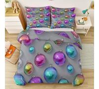 3D Christmas Ball Crystal Duvet Cover Set Soft Comforter, Print Pattern 3 Piece Bedding Set with Pillowcase Multicolor All Season Decorative Quilt Cover for Kids Adults 200 x 200 cm
