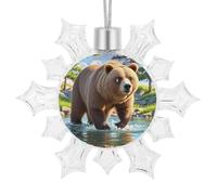 3D Christmas Bear Crossing The River Snowflake Ornaments Hanging Xmas Tree Pendant Shatterproof Plastic Glitter Snowflakes Decoration for Mantle Window Holiday Winter Party Gift Home Decor