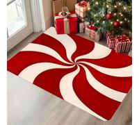 3D Christmas Candy Stick Door Mat with Festive Red White Comfortable Indoor Outdoor Carpets Kitchen Home Office and Home Decoration-50x80cm