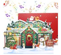 3D Christmas Card with Music&Lights,Pop-Up Christmas Greeting Cards, Playing 3 Songs, Santa's House Merry Christmas Cards for Kids Boy Girls Mom Dad Husband Wife Daughter Son(Envelope Included)