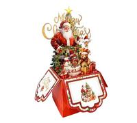 3D Christmas Cards For - 4 Layer Greeting Card With Santa Reindeer And Tree | Festive Card With Envelopes - For Party, Holiday, Winter, Family, Friends, Boy, Girl