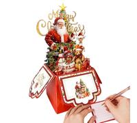 3D Christmas Cards - Retro Santa Claus Reindeer Tree Greeting 4 Layers | Card with Envelopes, Decorative Keepsake for Party Friends, Family Kids and Celebration By Invi