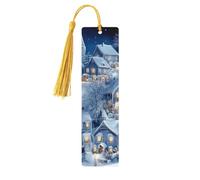 3D Christmas City Snow Wonderland Unique Double-Sided Artwork Printed Wooden Bookmarks, Artistic Book Accessories Birthday Presents for Men Women Presents for Book Lovers