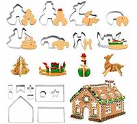 3D Christmas Gingerbread House Cookie Cutters, FantasyDay 18 pcs Stainless Steel Cartoon Biscuit Cutter Mould for Holiday DIY Baking Cake Fondant Sugarcraft Muffin Pastry Bakeware Decoration(Gift Box)