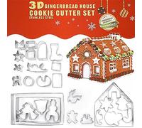 3D Christmas Gingerbread House Cookie Cutters, FantasyDay 28 pcs Stainless Steel Cartoon Biscuit Cutter Mould for Holiday DIY Baking Cake Fondant Sugarcraft Muffin Pastry Bakeware Decoration