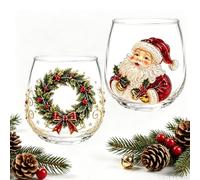 3D Christmas Glass Cup, Raised 3D Embossed Xmas Drinking Glass, 2pcs