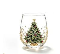 3D Christmas Glass Cup, Raised 3D Embossed Xmas Drinking Glass, C