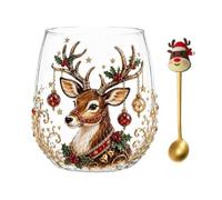 3D Christmas Glass Mug - Stemless Holiday Cup Santa Tree Reindeer Design