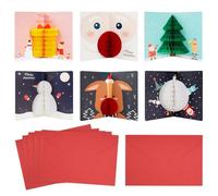 3D Christmas Greeting Cards with Envelopes,6 PCS Pop Up Greeting Cards for 2025 Merry Christmas Celebration Congratulation Cards for Kids and Friends-Santa Claus,Snowman,Moose Design for Kids&Friends