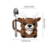 3D Christmas Reindeer Mug with Spoon, Cute Reindeer Coffee Mug for Kids Adults, Cartoon Heat Resistant Christmas Tea Cup, Large Capacity Personalised Drinking Cup for Cold Hot Water