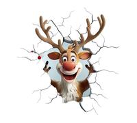 3D Christmas Reindeer Wall Sticker, Wall-Breaking Christmas Decal Peel and Stick, Removable Holiday Decor for Kids Bedroom, Playroom, Living Room