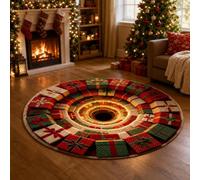 3D Christmas Rug,Christmas Optical Illusion Rugs,3D Effect Design Floor Mat | Depth Pattern Non-Slip Holiday Doormat for Living Room & Entryway Santa Claus Themed Decorative Carpet for Xmas Parties