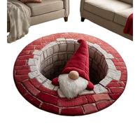 3D Christmas Rug - Round Quilted Santa and Gnome Rug 80-120cm Optical Illusion Decorative Floor Taps for Living Room, Christmas Taps - Festive Home Decor for Holiday