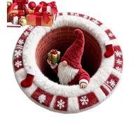 3D Christmas Rug - Santa Claus Round Mat | Non-Slip Phantom Quilted Carpet | Imitation Cashmere Optical Illusion Holiday Floor Decor Living Room Entryway Bedroom Seasonal Accent