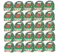 3D Christmas Treat Boxes 25Pcs 6 x 4 x 7" Cute Kids Pattern Christmas Gift Boxes Cookie with Handles for Gift Giving Packaging, Holiday Party Favors Trea
