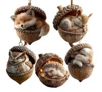 3D Christmas Tree Decorations with Forest Animals and Acorns, Cute Hanging Decoration for Christmas Tree, Window and Home - Funny Forest Animal Ornaments for Festive Christmas Decoration