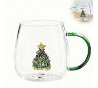 3D Christmas Tree Mug,300ml Wine Glass Cup with Christmas Trees,C hristmas Trees Figure Inside Mug,Glitter Xmas Tree Drinking Cup for Hot and Cold Beverages Xmas Present Water Glasses