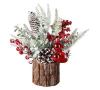 3D Christmas Tree With Berry Bottle Brush Trees For Decorations Indoor Tabletop Centerpiece Sympathy Artificial Cemetery Flowers (A, 28x8.5cm)
