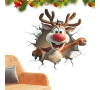 3D Christmas Wall Stickers, Peelable Santa Claus Wall Stickers, Christmas Self-Adhesive Walls Sticker with 3D Santa Breaking Through The Walls Effect, Xm-as Decal Indoor Decorations for Home Party