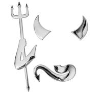 3D Chrome Devil Demon Car Badge Emblem, 2 Pack Silver Trident and Tail Vehicle Sticker Decal, Universal Waterproof Auto Styling Exterior Decoration Accessories