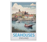 3D Classic Puzzle iq puzzle，Seahouses England，Adults 1000 Piece Jigsaw Puzzle- Christmas，52x38，paper puzzle ，AA-1299