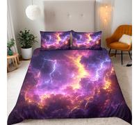 3D Clouds Lightning Duvet Cover Set King Size - 2 Pillowcases(50x75cm), Gold reversible Print Bedding, Super Soft Microfiber, Zipper Closure, 220x230cm, Hypoallergenic & Easy Care, for Adults