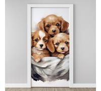 3D Cocker Spaniel Puppy Door Sticker, Rural Dog Animal Mural, Cute Pet Photography Wallpaper Self-Adhesive Removable PVC Door Decal for Bedroom Living Room Home Decor Wall Murals 85x215 cm Y4d92