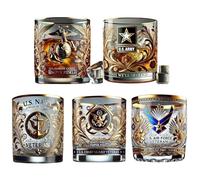 3D Coffee Cups - Mug - Wine Glasses, 300ML Whiskey Glass Veteran Tribute, 10 Oz Beautifully Engraved Novelty Wine Cup, Gift for Army Veterans Active Duty Soldiers Whiskey Lovers(5pcs)