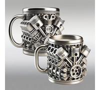 3D Coffee Cups - Mug - Wine Glasses, V6/V8 Coffee Mug Engine, 15oz Stainless Steel Car Themed Novelty Drinkware, Durable & Stylish Daily Living Cups, Car Enthusiasts, Coffee Lovers & Men(V6+V8)