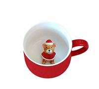 3D Coffee Mug Bear Inside Cup,Cute Handmade Animal Figurine Ceramics Teacup,Christmas,Birthday,Mother's Day Gifts for Friends Family or Kids,Best Cocoa Cups Couples Mugs (Red Bear)