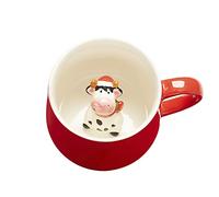 3D Coffee Mug Christmas Cow Inside Cup,Cute Handmade Animal Figurine Ceramics Teacup,Christmas,Birthday,Mother's Day Gifts for Friends Family or Kids,Best Cocoa Cups Couples Mugs (Red Cow)