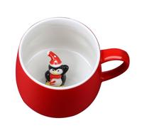 3D Coffee Mug Christmas Penguin Inside Cup,Cute Handmade Animal Figurine Ceramics Teacup,Christmas,Birthday,Mother's Day Gifts for Friends Family or Kids(Red Penguin)