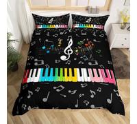 3D Colored Piano Keys Double Duvet Cover Music Notes Bedding Double Bed Set Soft Breathable Microfibre Quilt Cover 200x200 with Zipper Closure and 2 Pillowcases A-2230