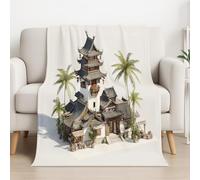 3D Colorful Blanket Gifts for Adults Boys Chinese Style Game Architecture Microfiber Throw Blankets Soft Comfy Lightweight for Home Decor Couch Bed Sofa 59in × 59in (150cm × 150cm)
