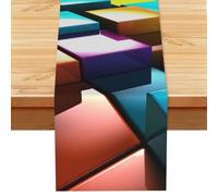 3D Colorful Cubes Linen Table Runner Wrinkle Free Farmhouse Dining Tables Runners, Burlap Kitchen Tablecloths 13" X 72" Decorative Table Cover for Party Coffee Holiday Decor