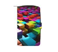 3D Colorful Cubes Wallet Multifunctional Leather Wallets for Men Compact Long Wallet Credit Card Holder Passport Bag