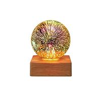 3D Colorful Glass Night Light USB Projector Lamp Firework Globe Ball Crystal Glass Night Light Atmosphere Light with Wood Base for Home Gifts White (Star Light)