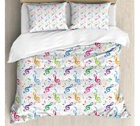 3D Colorful Musical Notes Double Duvet Cover Music Notes Bedding Double Bed Set Soft Breathable Microfibre Quilt Cover 200x200 with Zipper Closure and 2 Pillowcases A-2391