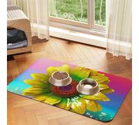 3D Colorful Sunflower Dog Food Mat, Absorbent Pet Feeding Mat for Food and Water Bowls Non-Slip Placement Pad for Floors Waterproof Quick Dry Water Dispenser Mat for Dogs Puppy Cats 16x24 Inch