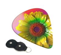 3D Colorful Sunflower Guitar Picks 6 Pack with Leather Guitar Pick Holder Keychain, Plectrum Key Fob Cases Bag, Abstract Art Plectrum for Acoustic Electric Guitar, Ukulele 0.96mm