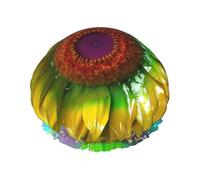 3D Colorful Sunflower Shower Cap for Women Men Large Reusable Shower Bonnet Double-Layer Waterproof Bath Caps Elastic Band Hair Hat for All Hairstyles, Travel-Friendly