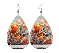 3d colorful swirls and balls Pattern leather earrings | Water drop-shaped printed earrings, suitable for daily/party/dating scenes